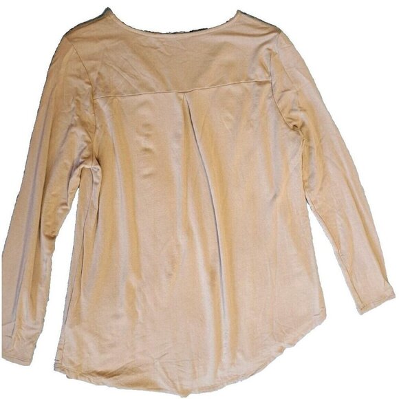 Soft Surroundings L Beige V-Neck Long Sleeve Rayon Curved Hem Tunic - Picture 3 of 6